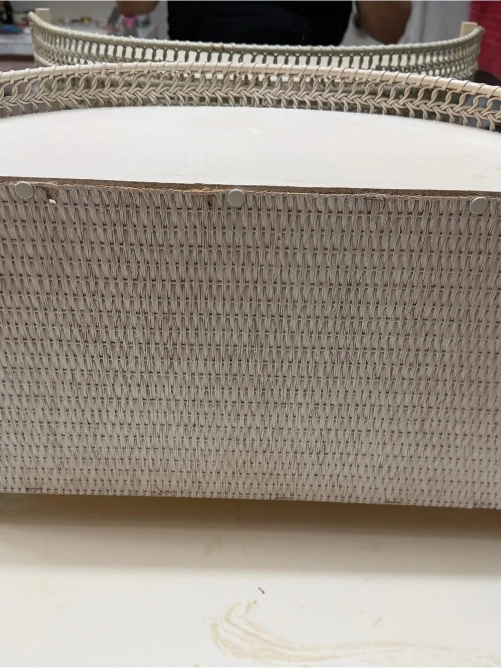 Vintage Curved Woven Wicker Metal 2-Tier Display Shelf Cottage Shabby Chic